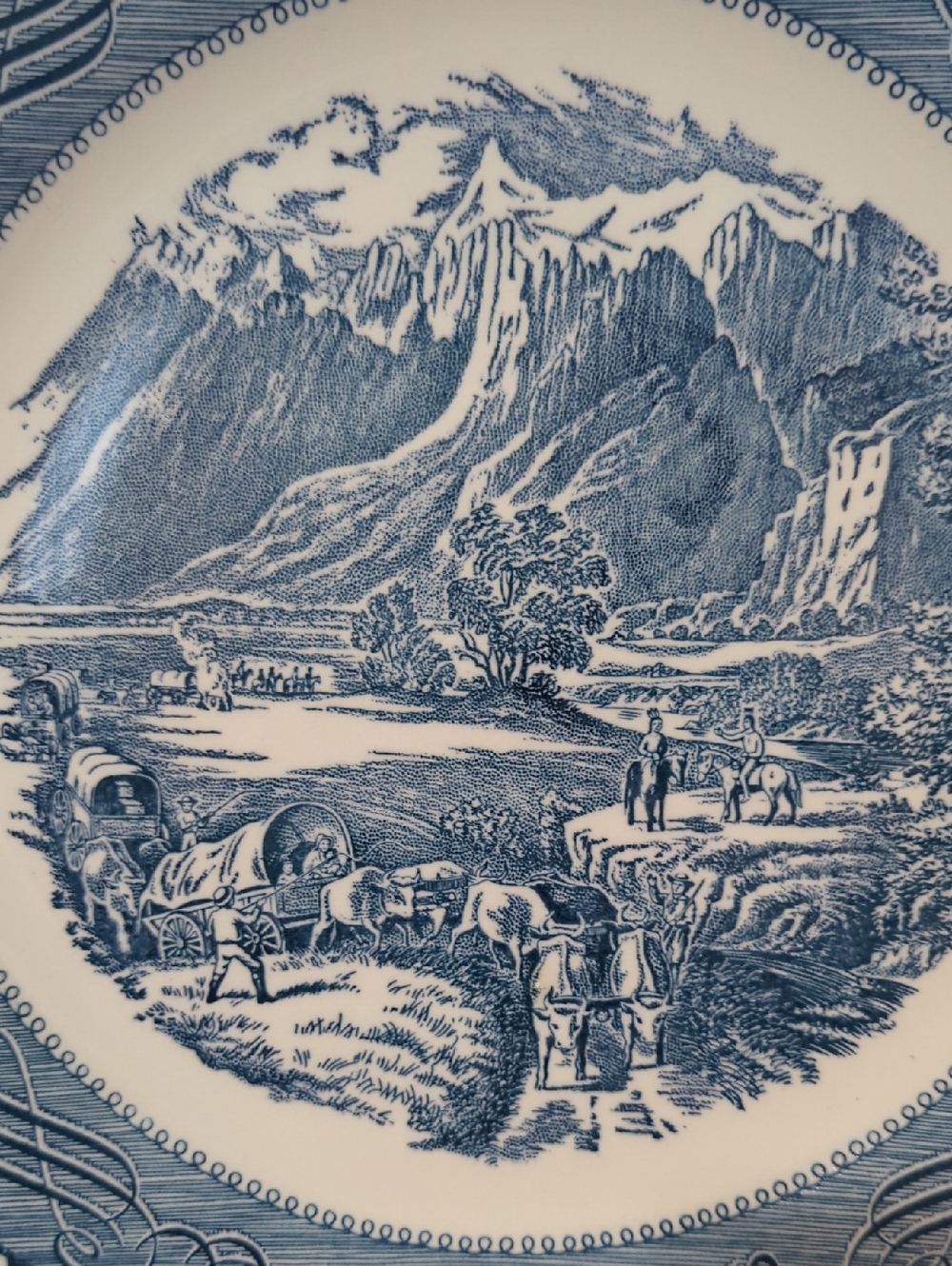 Vintage Currier & Ives Royal China "The Rocky Mountains" Chop Plate Platter - Picture 2 of 4